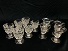 SET OF SIX C19TH GLASS CUSTARD CUPS THE BODIES OF LATTICE DESIGN HEIGHT 7.75CM.