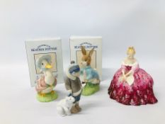 2 X BEATRIX POTTER CHARACTERS TO INCLUDE PETER RABBIT AND JEMIMA PUDDLE DUCK APPROX H 16CM (BOXED)
