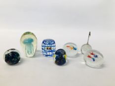 COLLECTION OF 7 ART GLASS "SEASIDE" THEME PAPERWEIGHTS.