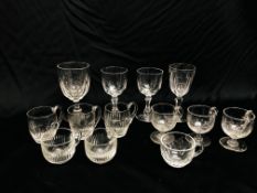 A GROUP OF NINE VARIOUS GLASS CUSTARD CUPS INCLUDING SOME PAIRS ALONG WITH A C19TH RUMMER AND THREE