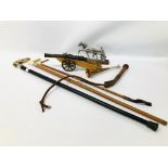 TWO SILVER BANDED WALKING STICKS WITH BONE HANDLE,