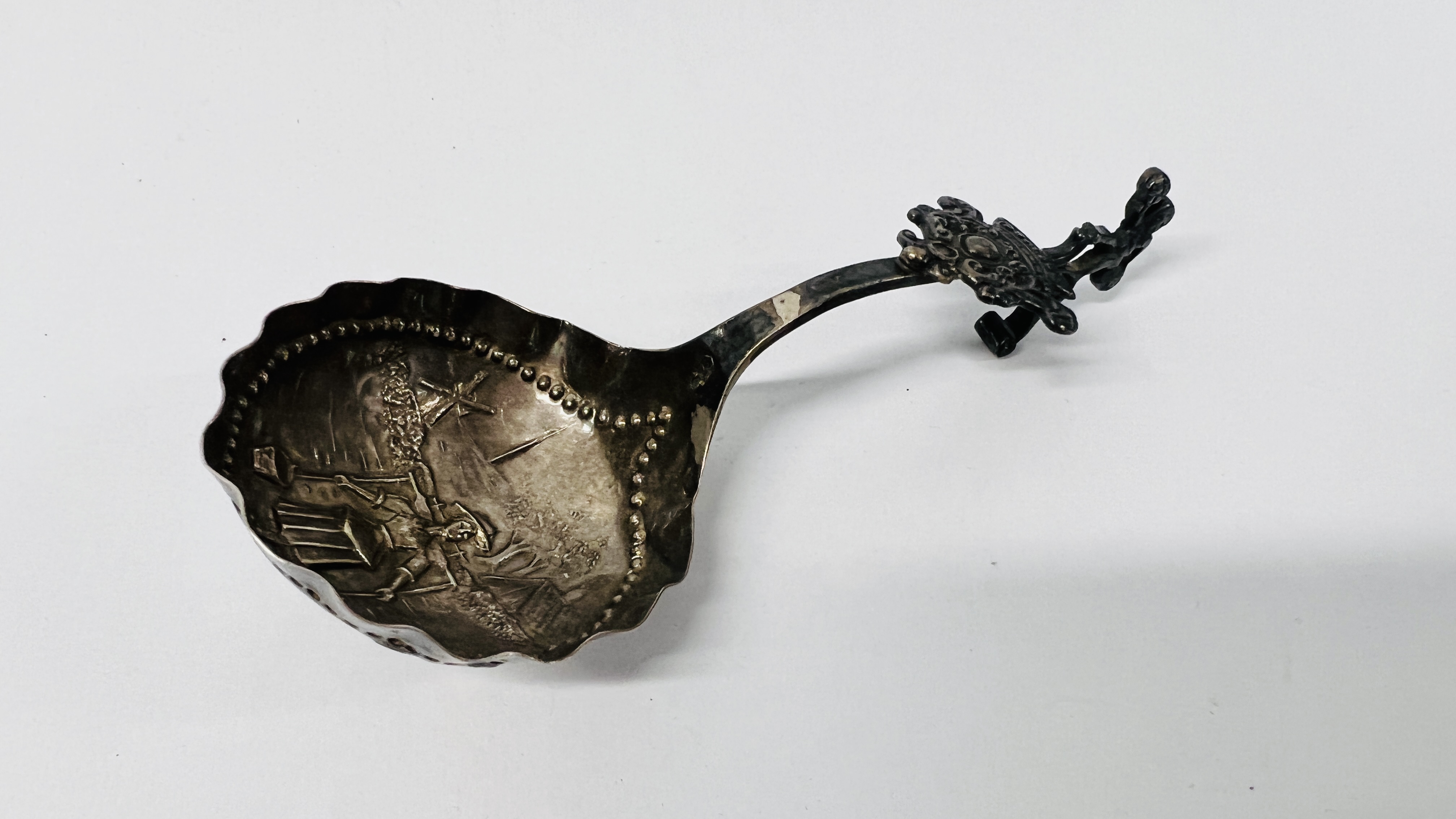 SILVER DUTCH EMBOSSED CADDY SPOON, SILVER TWO HANDLED SUGAR BOWL, LONDON ASSAY. - Image 7 of 13