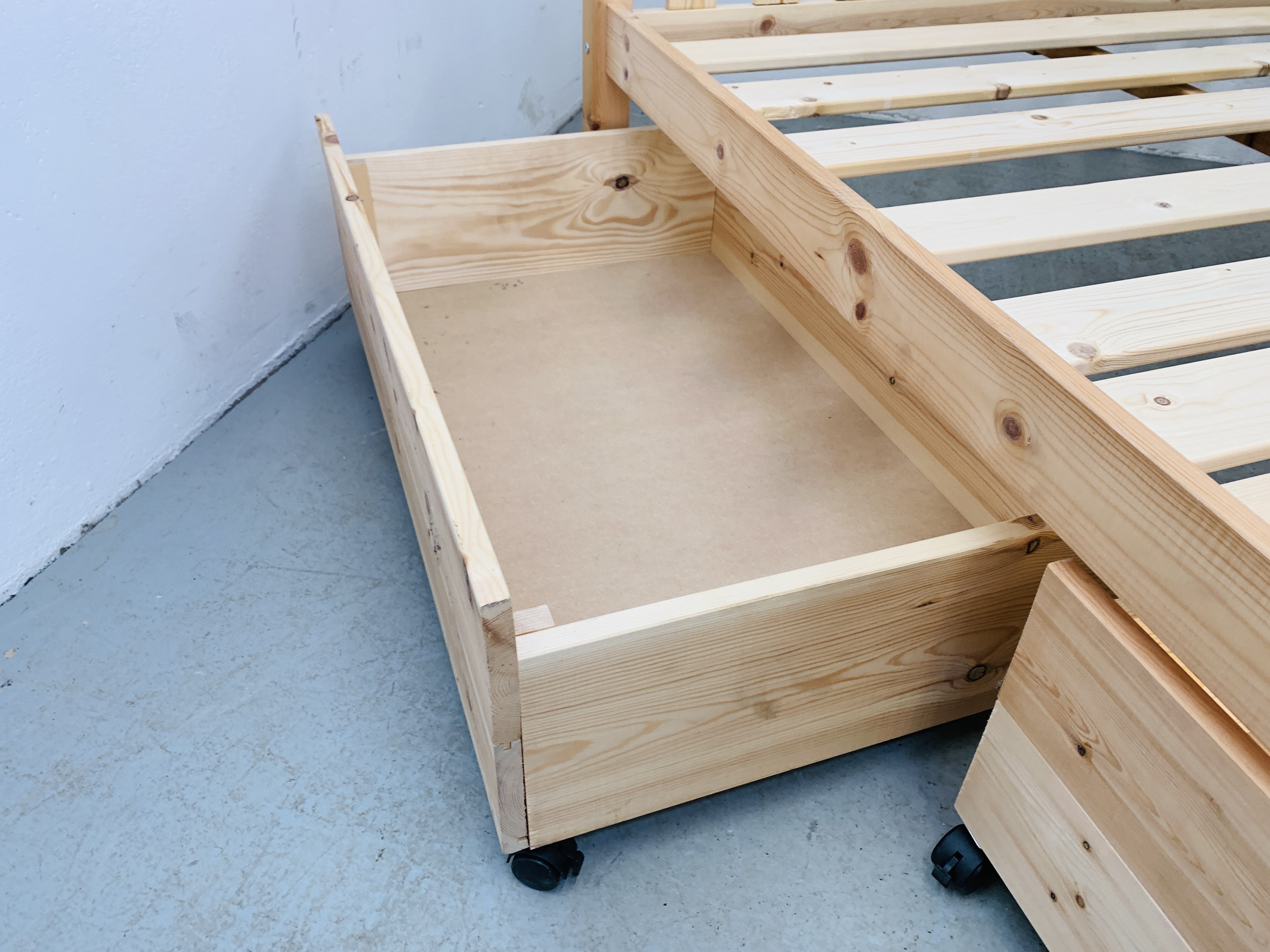 PINE DOUBLE BED FRAME WITH PULL OUT STORAGE DRAWERS. - Image 7 of 9