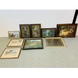 COLLECTION OF ASSORTED FRAMED PICTURES AND PRINTS TO INCLUDE AN OIL ON CANVAS VILLAGE SCENE,