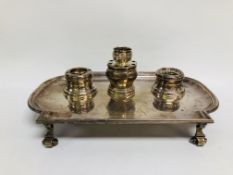 AN EDWARDIAN 5-PIECE BRITANNIA STANDARD SILVER INKSTAND IN GEORGIAN STYLE,