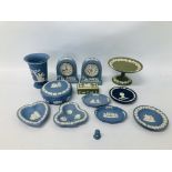 COLLECTION OF GREEN AND BLUE JASPERWARE AND WEDGWOOD.