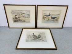 A SET OF 3 HENRY WILKINSON LIMITED EDITION SIGNED PRINTS TO INCLUDE PHEASANT,