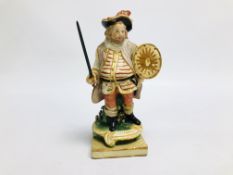 A STAFFORDSHIRE FIGURE OF FALSTAFF, EXTENSIVELY DAMAGED AND REPAIRED, 22CM.