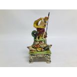 A STAFFORDSHIRE PEARLWARE FIGURE OF NEPTUNE, INSCRIBED NEPTUNE ON BASE, THE TRIDENT METAL,