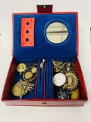 JEWELLERY BOX AND CONTENTS TO INCLUDE VINTAGE COLLECTIBLES, SILVER POCKET WATCH,