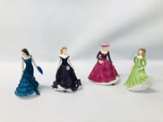 4 X ROYAL WORCESTER FIGURINES TO INCLUDE SPECIAL OCCASIONS A9, CLAIRE A11, ISLA SCOTLAND A10,