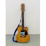 A VINTAGE TWELVE STRING ACOUSTIC GUITAR PLUS SPARE SET OF STRINGS