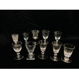 TEN VARIOUS VINTAGE GLASSES C19TH AND LATER INCLUDING A LATE GEORGIAN SHERRY WITH A HOBNAIL CUT