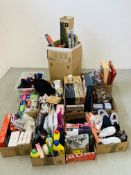 9 X BOXES OF ASSORTED HOUSEHOLD SUNDRIES AND GIFTS TO INCLUDE AS BEW CLOTHING AND SHOES,