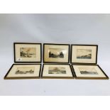 A COLLECTION OF 6 FRAMED AND MOUNTED WATERCOLOURS BY F.E.S ROVEN OF LAKE AND SEA SCAPE SCENES.