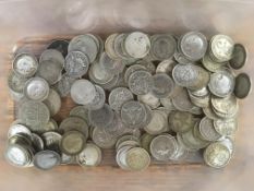 TUB OF GB SILVER THREEPENCES (136) AND SIXPENCES (14),