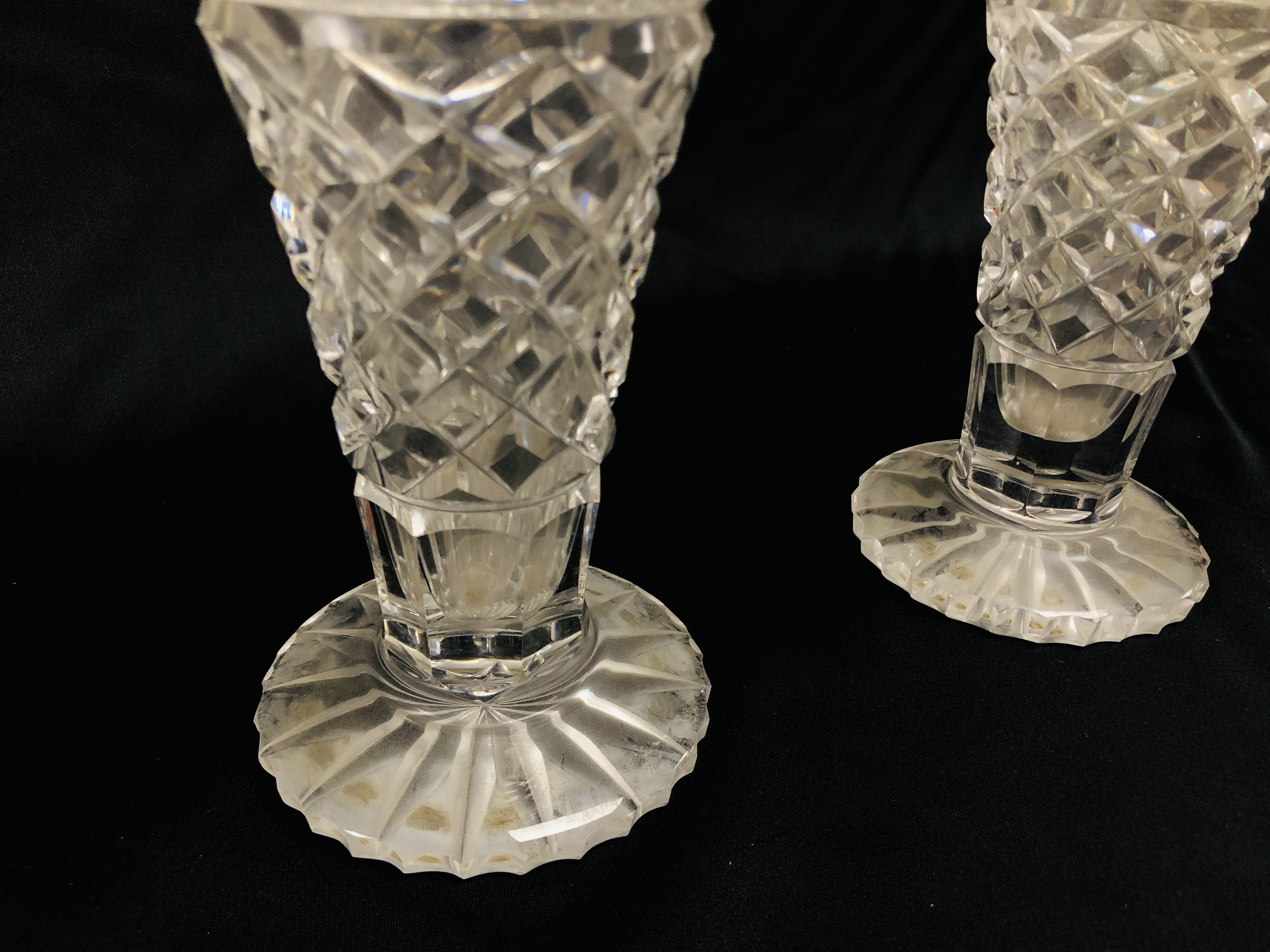 PAIR OF C19TH HOBNAIL CUT TRUMPET VASES HEIGHT 18.5CM. - Image 3 of 3