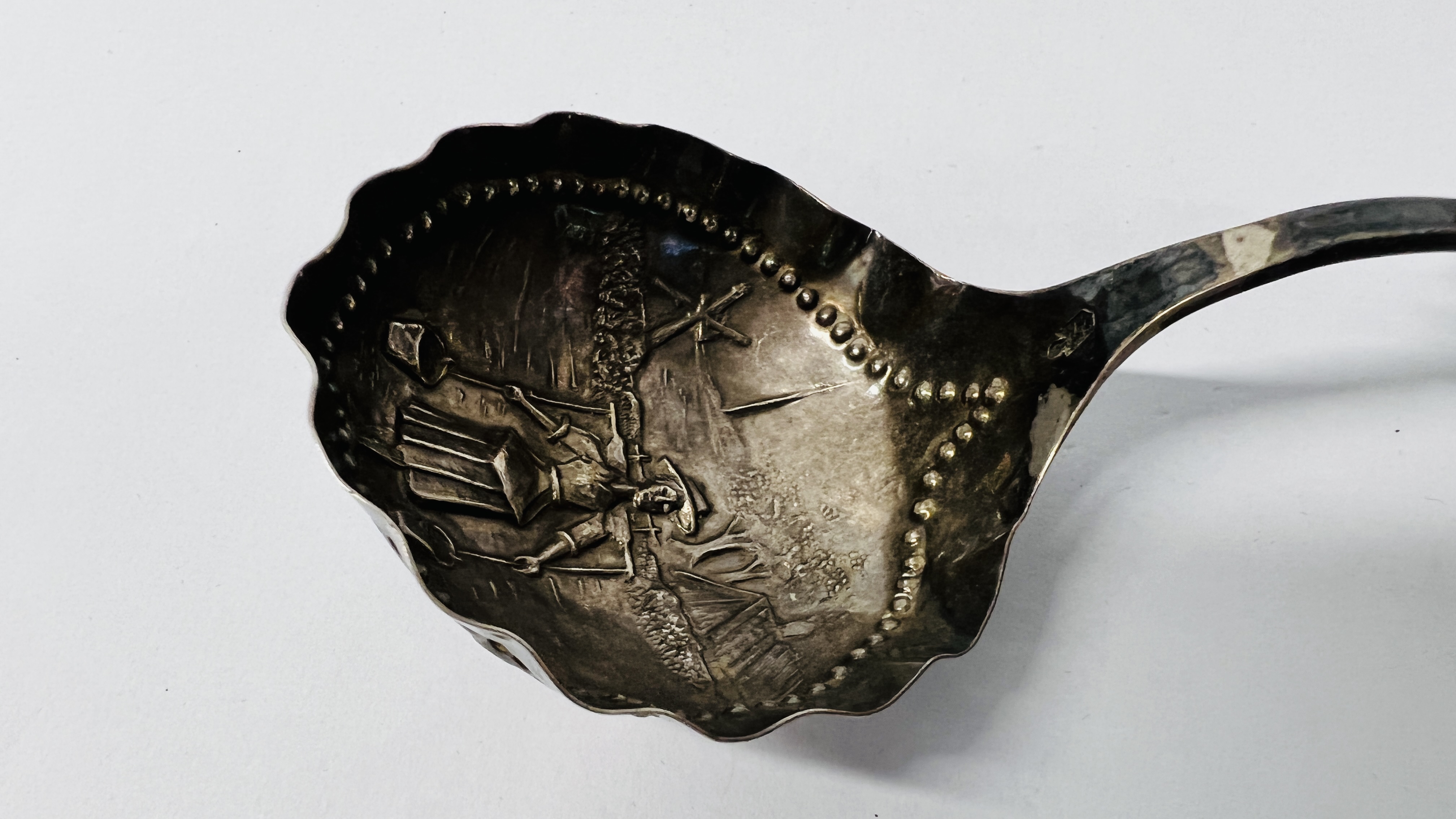 SILVER DUTCH EMBOSSED CADDY SPOON, SILVER TWO HANDLED SUGAR BOWL, LONDON ASSAY. - Image 8 of 13