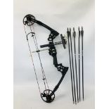 A TOXONIES 1500 COMPOUND BOW WITH SIGHTS ALONG WITH S SPORTS GARAGE ARCHERY ARROW.