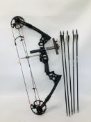 A TOXONIES 1500 COMPOUND BOW WITH SIGHTS ALONG WITH S SPORTS GARAGE ARCHERY ARROW.