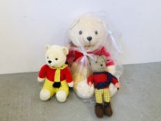 LARGE RUPERT THE BEAR SOFT TOY BY HUGGABLES,