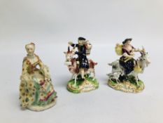 A PAIR OF DERBY FIGURES, THE WELSH TAILOR AND HIS WIFE, CROWNED D AND CROSSED BATONS MARK, c.