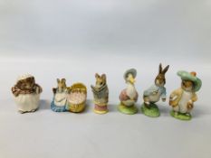 6 BEATRIX POTTER FIGURES TO INCLUDE JEMIMA, BENJAMIN BUNNY, TIGGY WINKLE ETC.