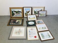 SELECTION OF WATERCOLOUR AND OTHER PICTURES FRAMED.