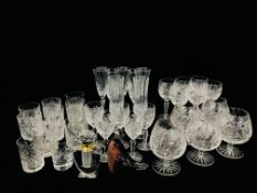 COLLECTION OF GOOD QUALITY CUT GLASS DRINKING GLASSES, TUMBLERS, BRANDY ETC.