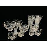 COLLECTION OF QUALITY HEAVY CUT GLASS VASES, BOWLS AND JUGS ETC.