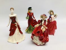 4 X ROYAL DOULTON FIGURINES TO INCLUDE TOP O' THE HILL HN 1834, AUTUMN BREEZES HN 1934,