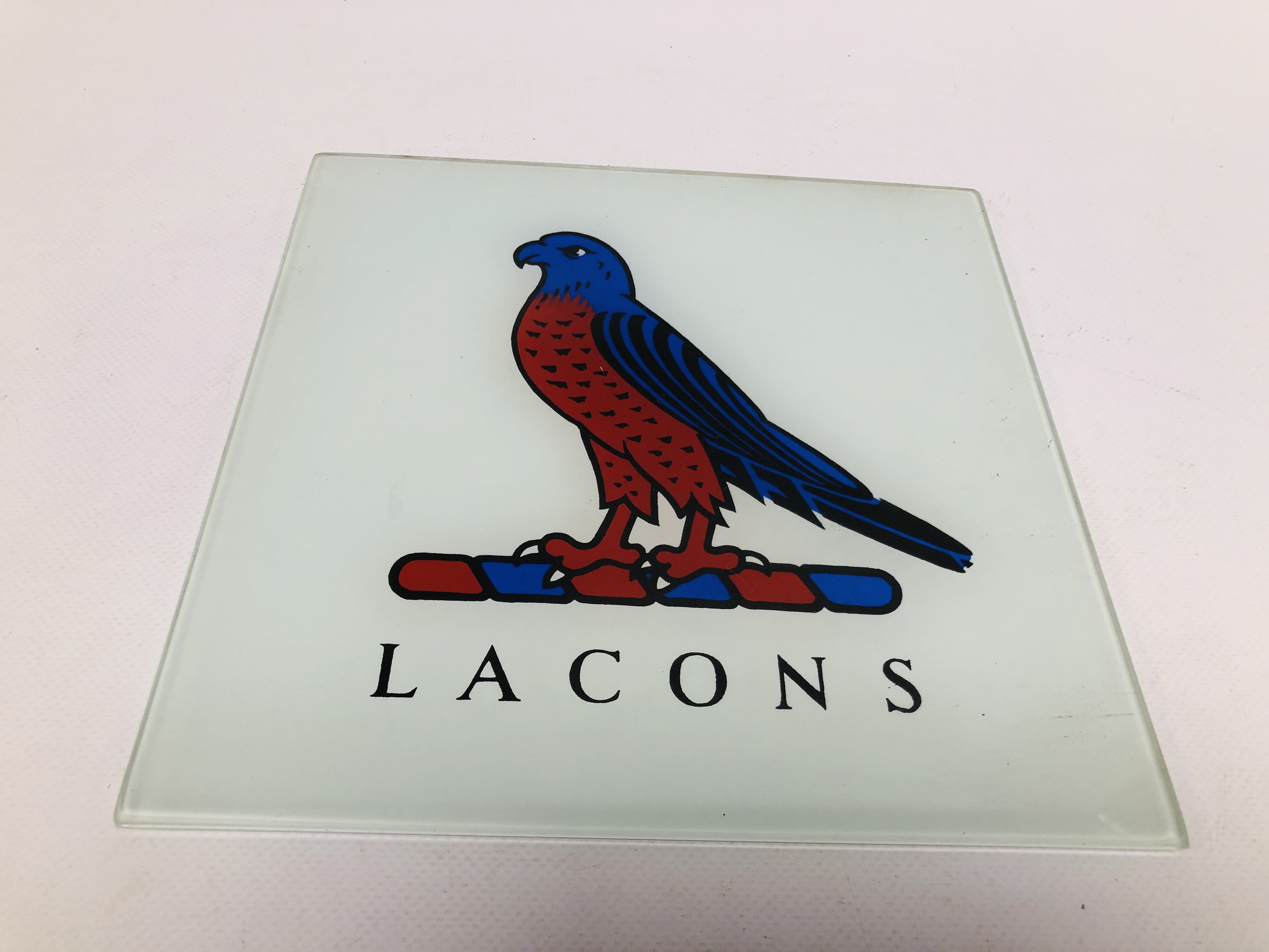 "LACONS" GREAT YARMOUTH GLASS BREWERY ADVERTISING SIGN HEIGHT 23CM. WIDTH 23CM.