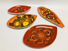 COLLECTION OF POOLE POTTERY TO INCLUDE 3 X DISHES (91) ALL BEARING INITIALS ALONG WITH A FURTHER
