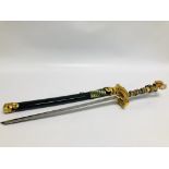 A REPRODUCTION DISPLAY FANTASY SAMURAI SWORD WITH DRAGON HANDLE DETAIL IN SHEAF - COLLECTION IN