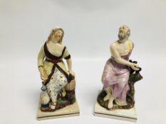 A PAIR OF STAFFORDSHIRE PEARLWARE FIGURES: ELIJAH WITH THE RAVEN; THE WIDOW OF ZAREPHATH,