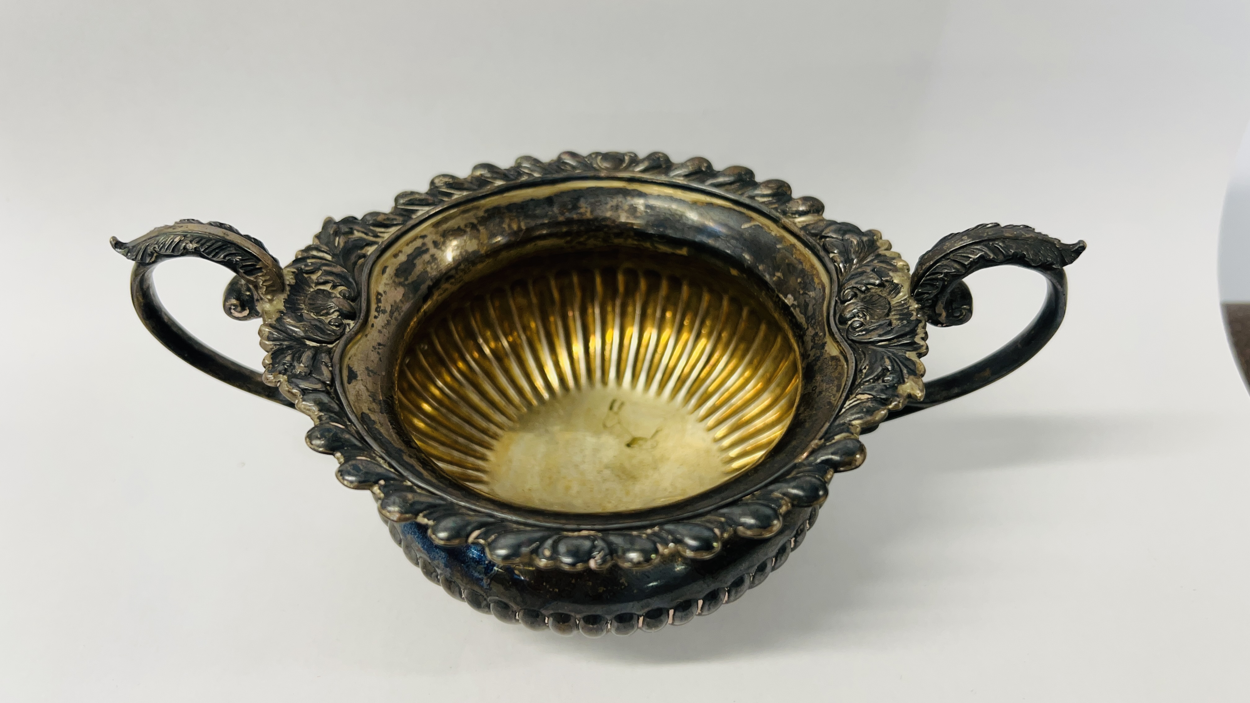 SILVER DUTCH EMBOSSED CADDY SPOON, SILVER TWO HANDLED SUGAR BOWL, LONDON ASSAY. - Image 3 of 13