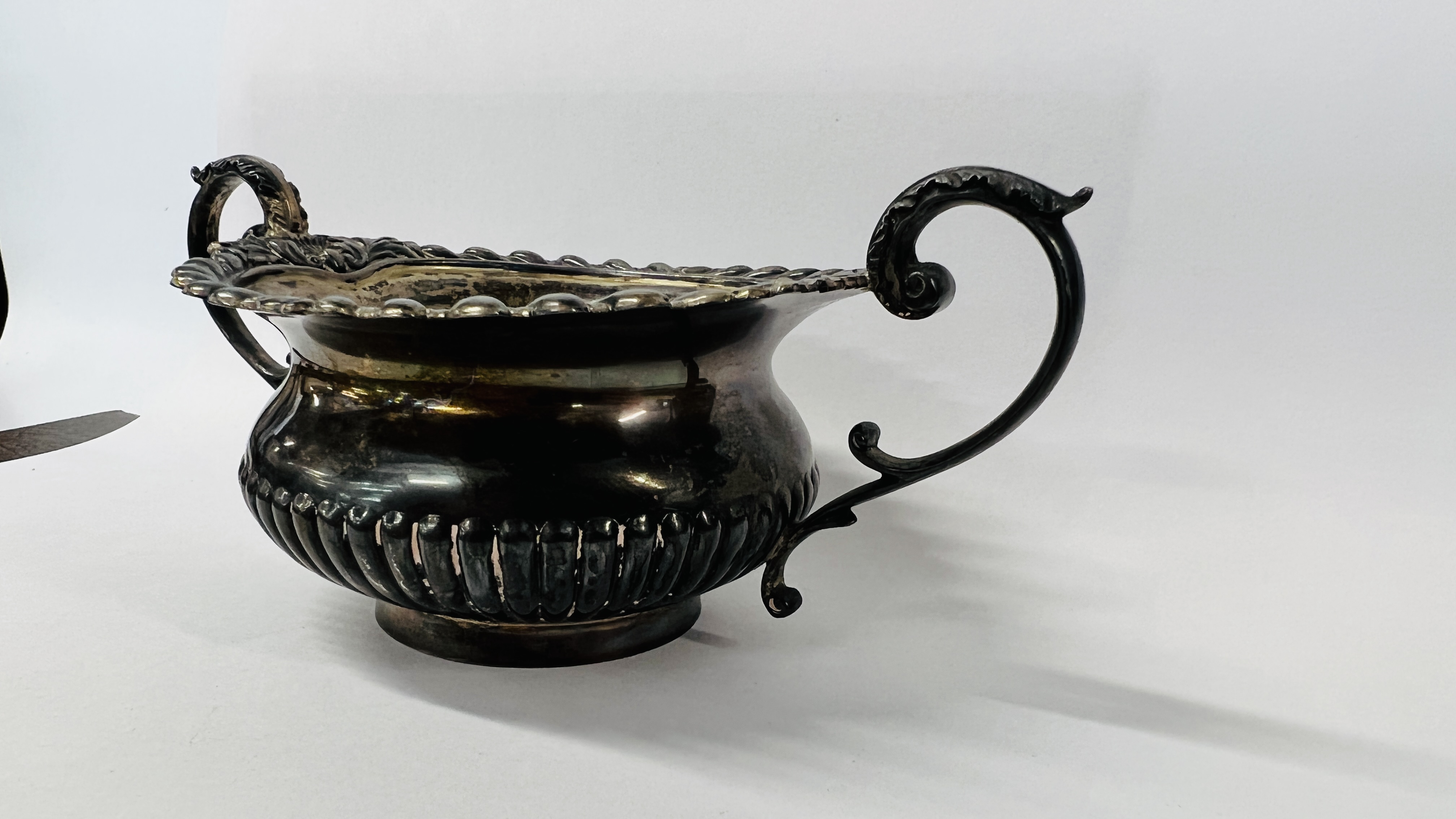 SILVER DUTCH EMBOSSED CADDY SPOON, SILVER TWO HANDLED SUGAR BOWL, LONDON ASSAY. - Image 4 of 13