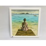 A FRAMED AND MOUNTED OIL ON CANVAS "DOCK OF A BAY" SIGNED KRYS LEACH HEIGHT 29.5CM. WIDTH 29.