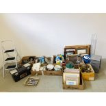 12 BOXES MIXED HOUSEHOLD SUNDRIES TO INCLUDE KITCHEN WARE, PANS, CLEANING CHEMICALS, GLASSWARE,
