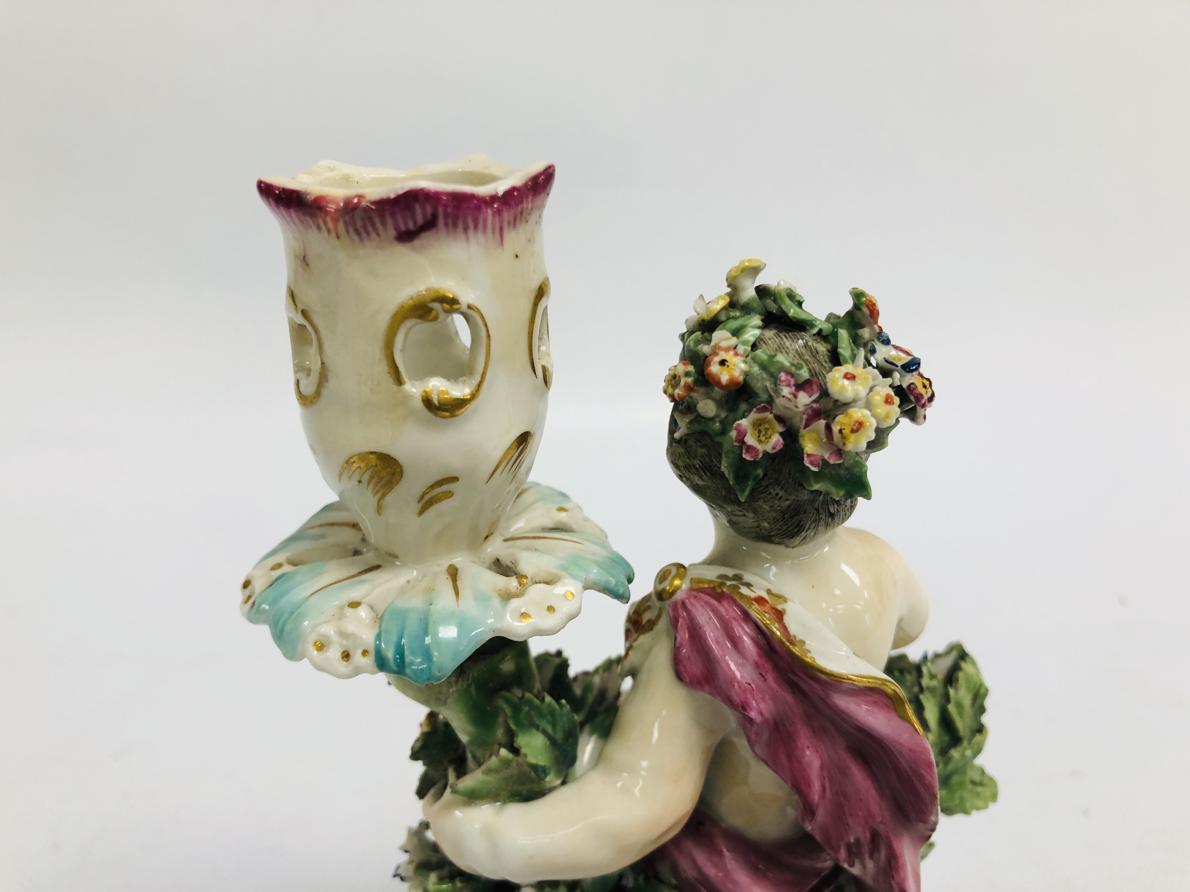 A PAIR OF DERBY FIGURAL CANDLESTICKS, THE SEATED BOY AND GIRL HOLDING A BASKET OF FLOWERS, H 17. - Image 22 of 24