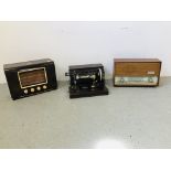 VINTAGE HMV VALVE RADIO AND FERRANTI VALVE RADIO (COLLECTORS ITEM ONLY) PLUS VINTAGE SINGER MANUAL