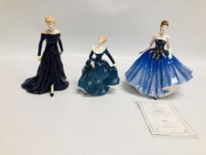 3 X ROYAL DOULTON FIGURINES TO INCLUDE LADY OF THE YEAR 2006 ABIGAIL WITH CERTIFICATE,