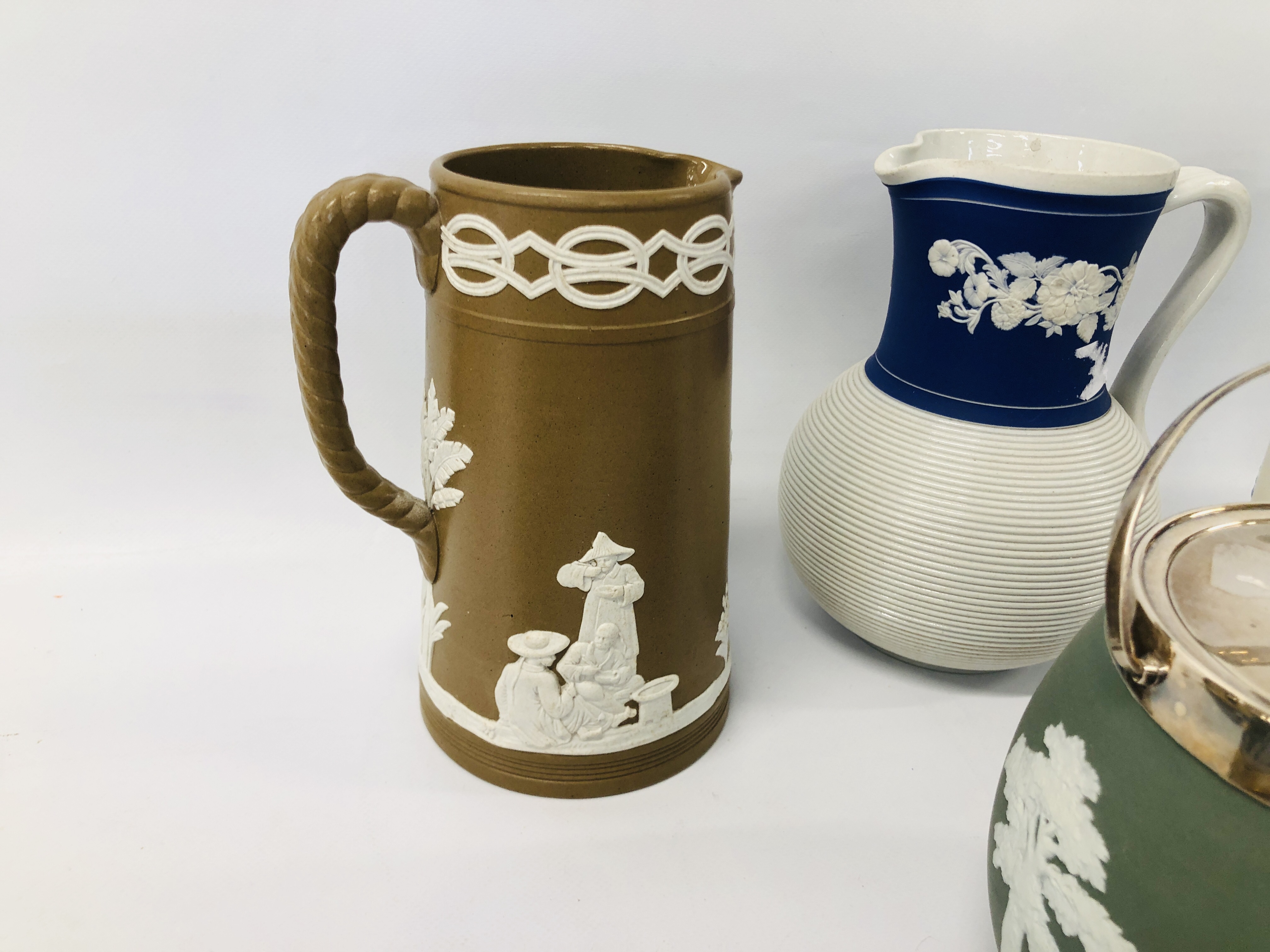 COLLECTION OF VINTAGE JASPERWARE AND WEDGWOOD ITEMS TO INCLUDE BISCUIT BARRELS, JUGS ETC. - Image 5 of 5