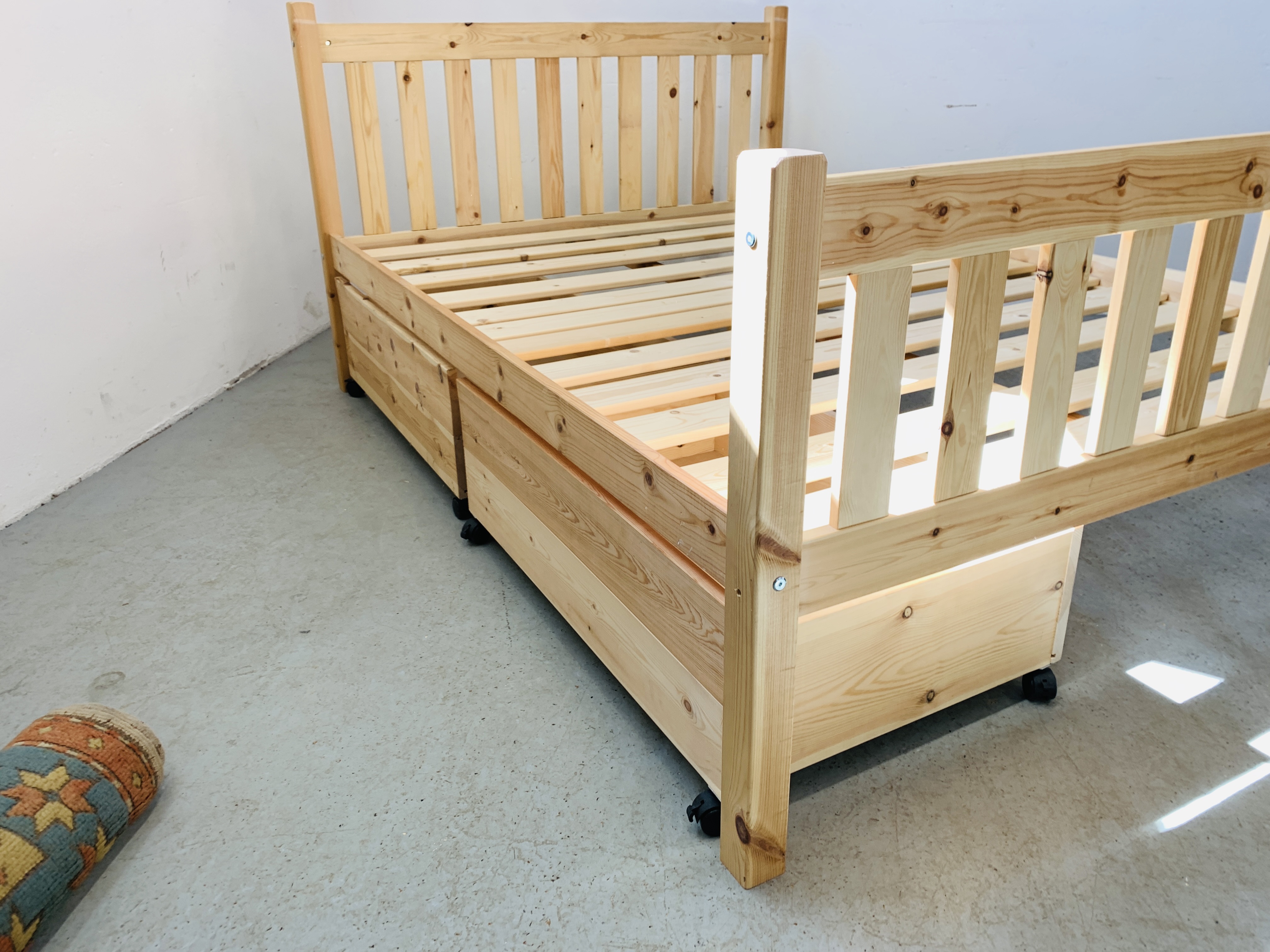 PINE DOUBLE BED FRAME WITH PULL OUT STORAGE DRAWERS. - Image 2 of 9