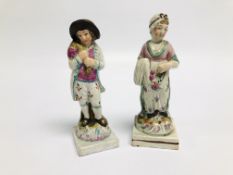TWO STAFFORDSHIRE PEARLWARE FIGURES: A BOY CARRYING A GOOSE; A GIRL WITH A BASKET,