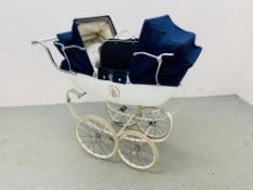 VINTAGE SILVER CROSS PRAM AND ACCESSORIES.