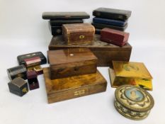 BOX OF ASSORTED VINTAGE EMPTY CUTLERY CASES AND BOXES, SERVIETTE RING BOXES, TINS,