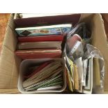 BOX WITH STAMP COLLECTIONS IN SEVEN ALBUMS, ENVELOPES AND LOOSE, A FEW COVERS, ETC.