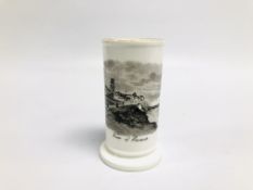 A C19th BLACK PRINTED SPILL VASE, A VIEW OF CROMER, H 10.25CM.