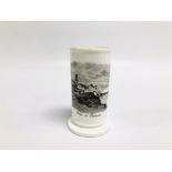 A C19th BLACK PRINTED SPILL VASE, A VIEW OF CROMER, H 10.25CM.